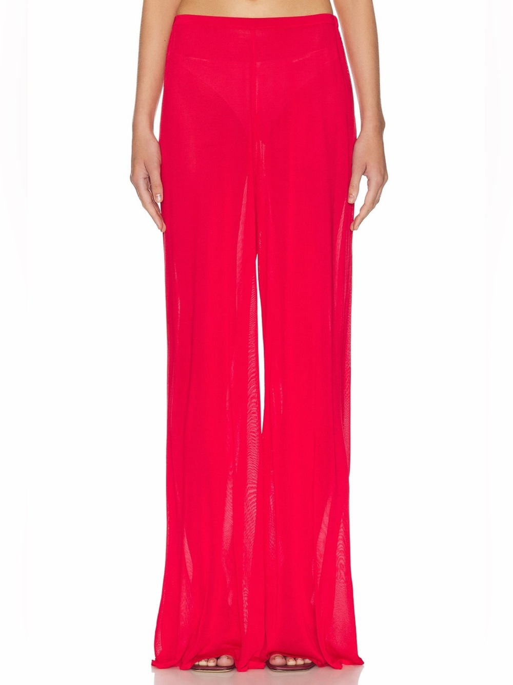 Helsa Arlena Red Knit Wide Leg Silk Blend High Rise Flowy Pants Size Medium NWT